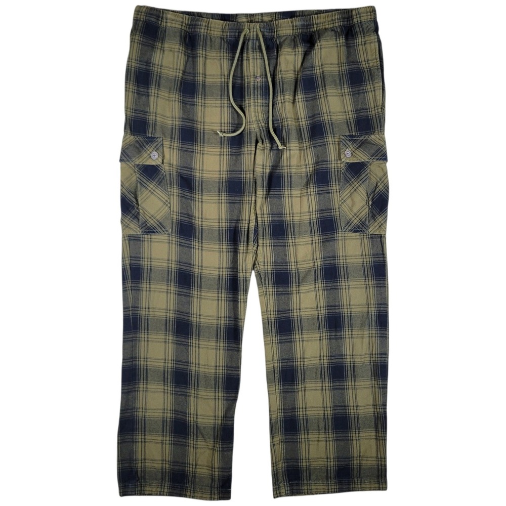 Duluth Trading Flannel Cargo Lounge Pants Men 2XL x32 Green Plaid Cotton Pockets